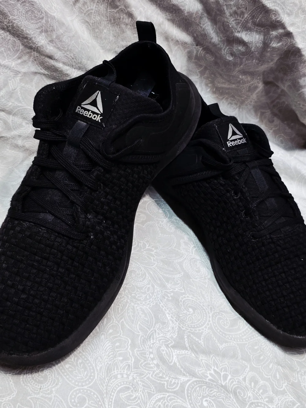 Reebok Plus Runner Woven Women's Triple Black Knit Running Shoes Size 10